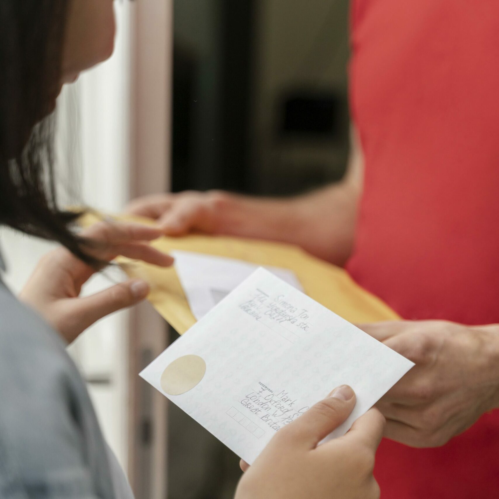 close-up-woman-received-mail-by-delivery-service